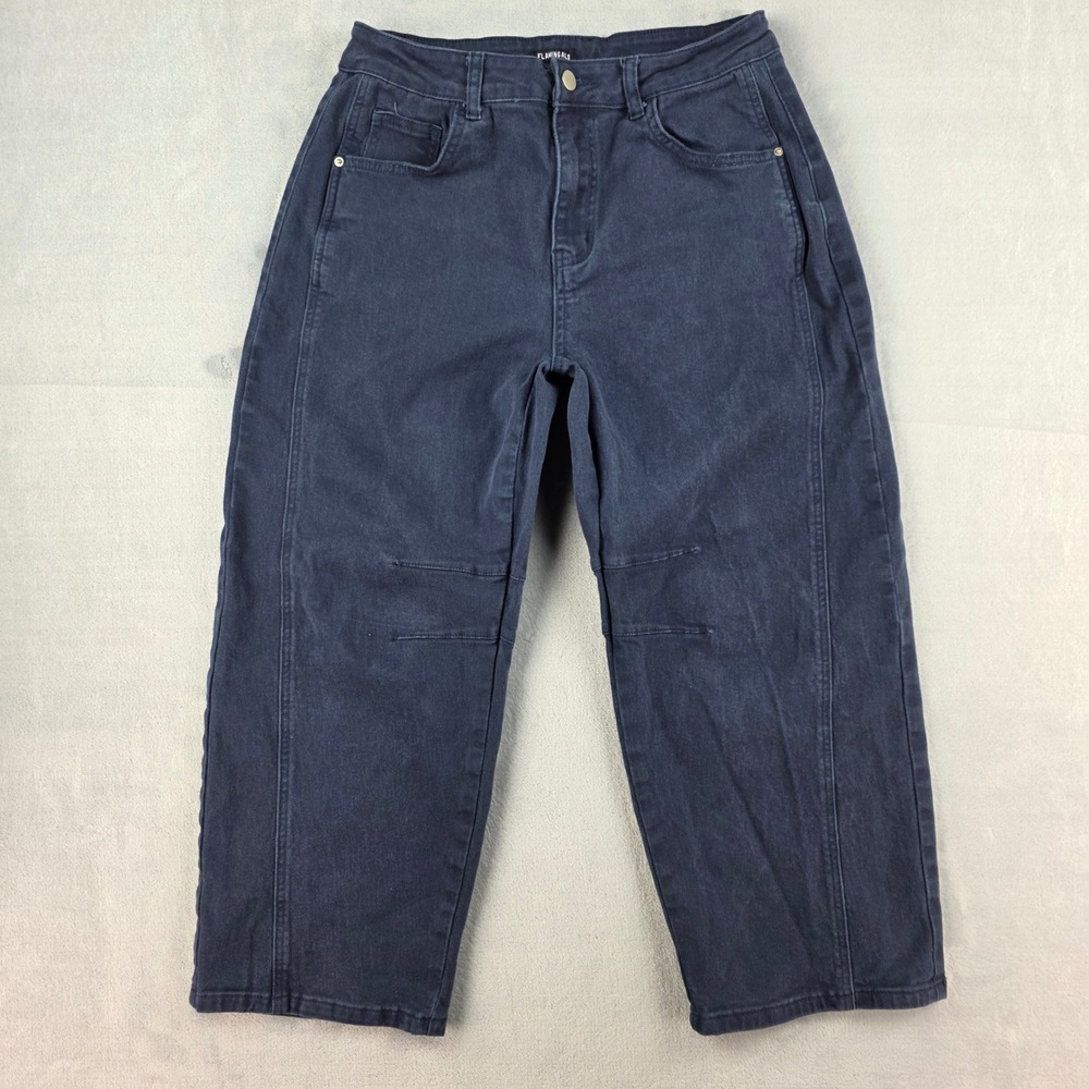 Flamingals Womens High Rise Wide Leg Cropped Jeans Dark Wash Blue Size L